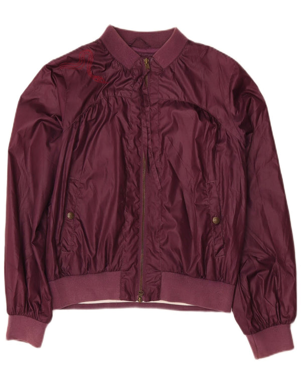 Lee Womens Graphic Bomber Jacket UK 14 Medium Burgundy Polyester