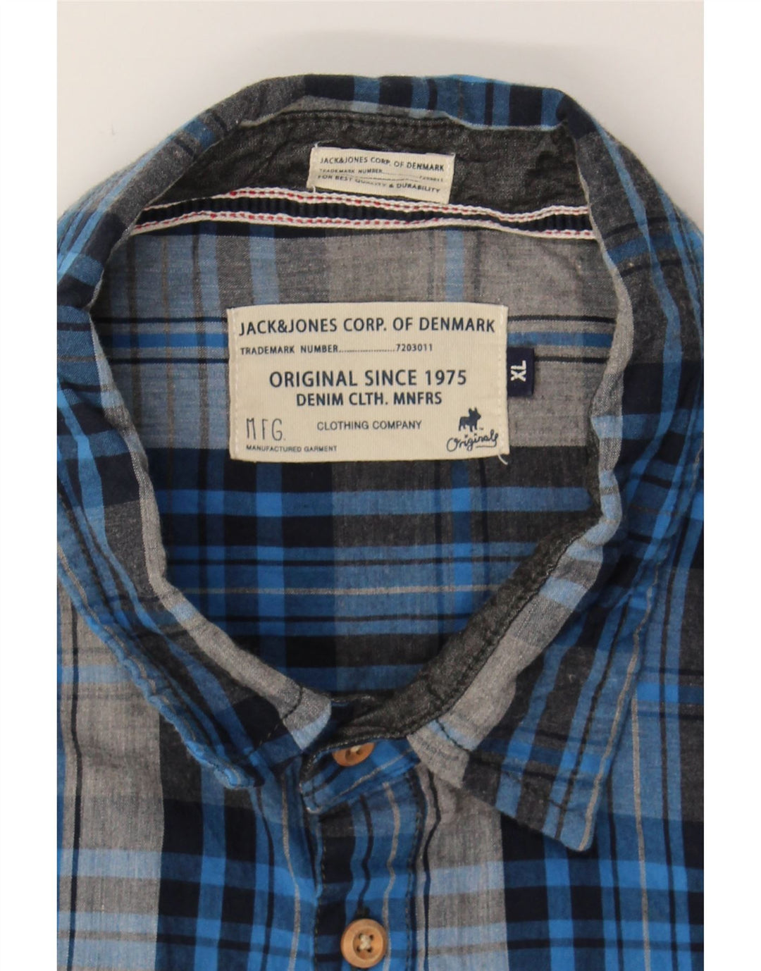 JACK & JONES Mens Shirt XL Blue Plaid Cotton Vintage Jack & Jones and Second-Hand Jack & Jones from Messina Hembry 