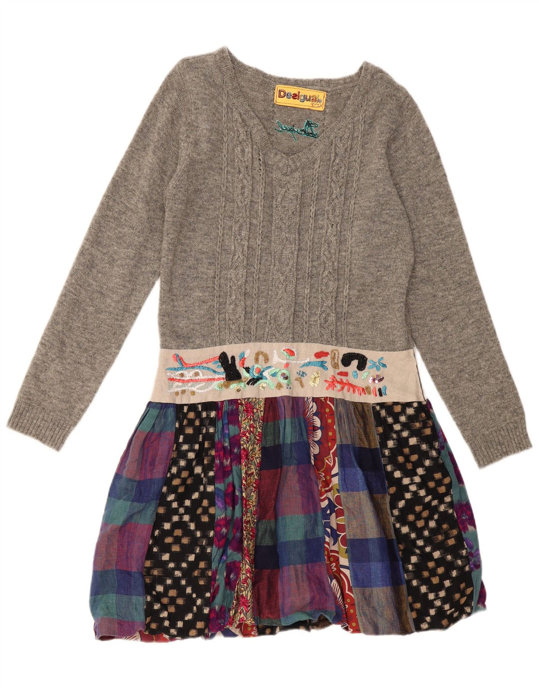 DESIGUAL Γυναικείο μακρυμάνικο φόρεμα άλτης EU 44 XL Γκρι λινό συνονθύλευμα