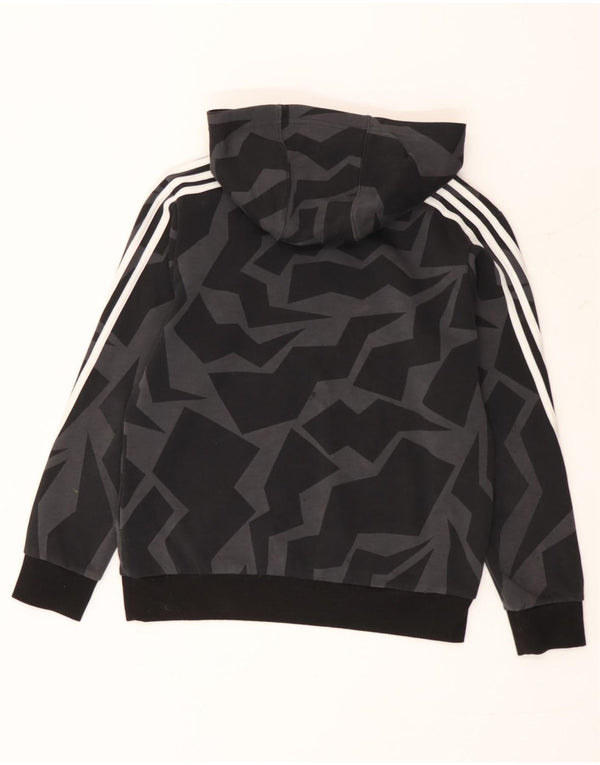Adidas Boys Hoodie Jumper 13-14 ετών Μαύρο γεωμετρικό βαμβάκι