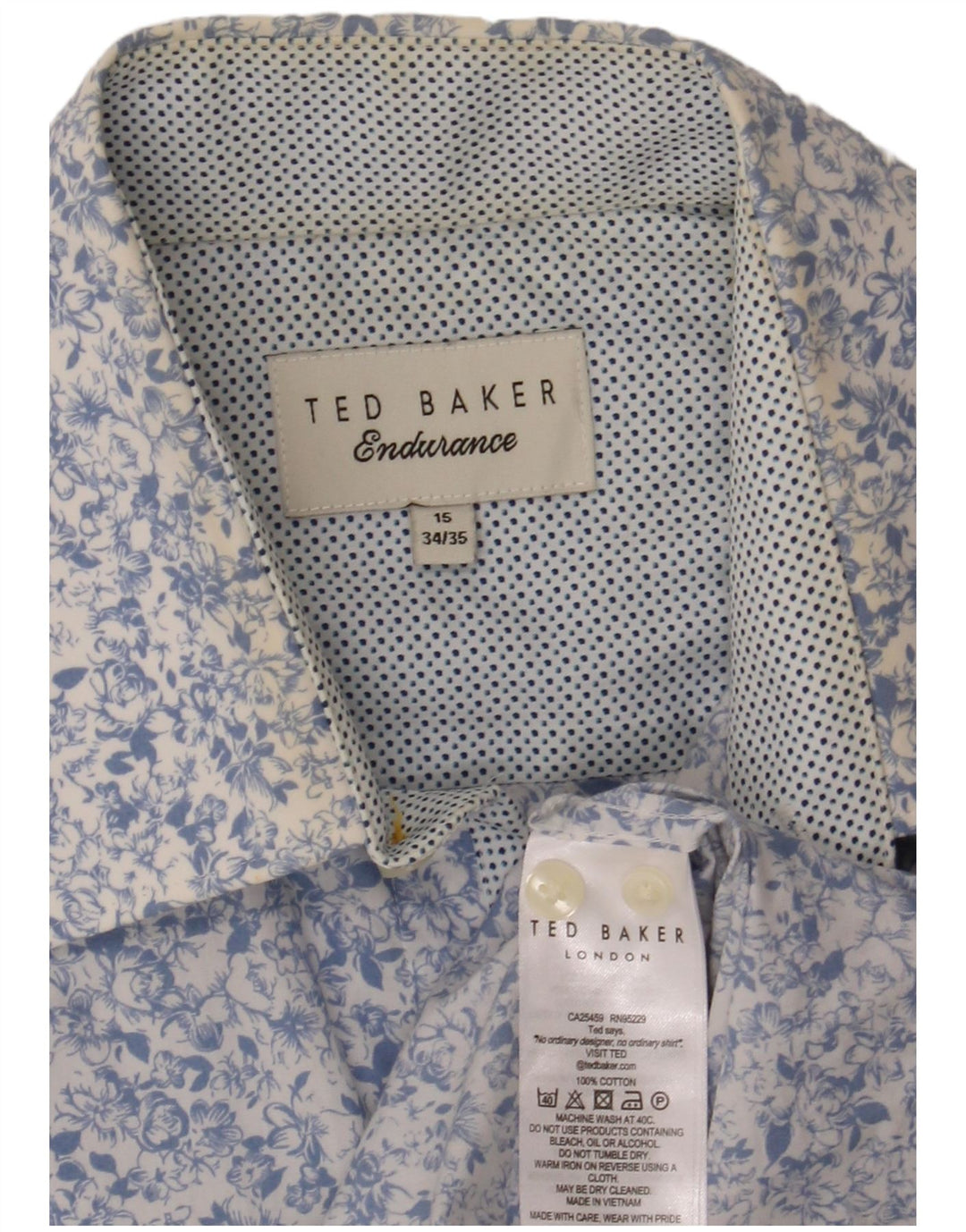 Ανδρικό πουκάμισο Ted Baker Νούμερο 15 Μεσαίο Μπλε φλοράλ βαμβακερό