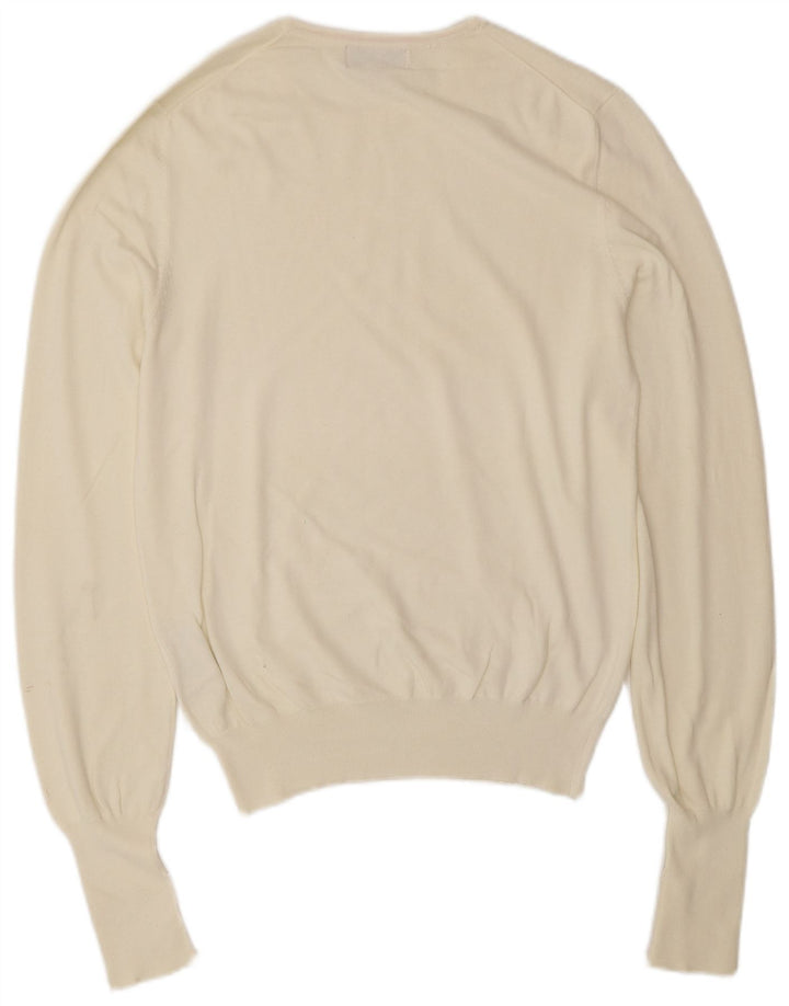 HUGO BOSS Mens Crew Neck Jumper Sweater Small Off White Cotton