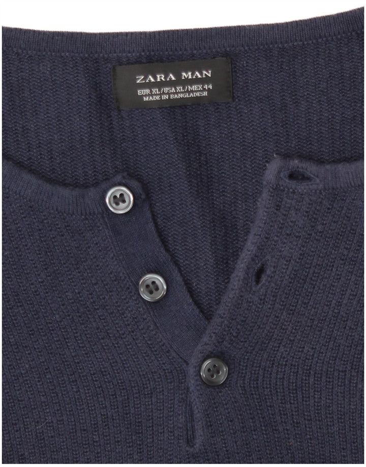 Ανδρικό πουλόβερ Zara με λαιμό και λαιμό XL Navy Blue