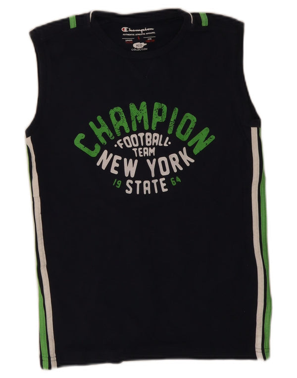 Champion Boys Graphic Vest Top 11-12 Years Large Navy Blue ριγέ βαμβακερό