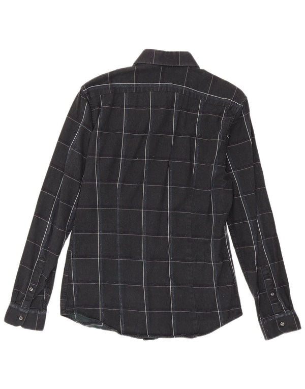 Ανδρικό φανελένιο πουκάμισο Reiss Slim Fit, μεσαίο μαύρο βαμβακερό