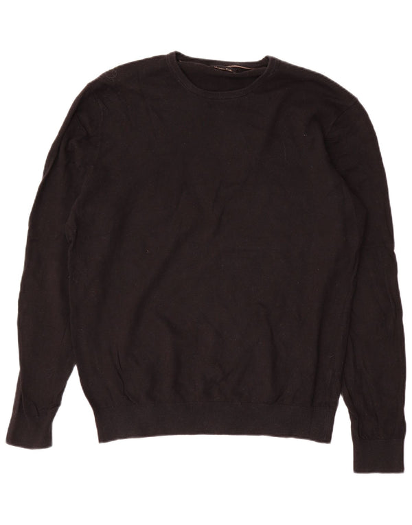 Massimo Dutti Γυναικείο πουλόβερ με λαιμόκοψη UK 16 μεγάλο μαύρο βαμβάκι