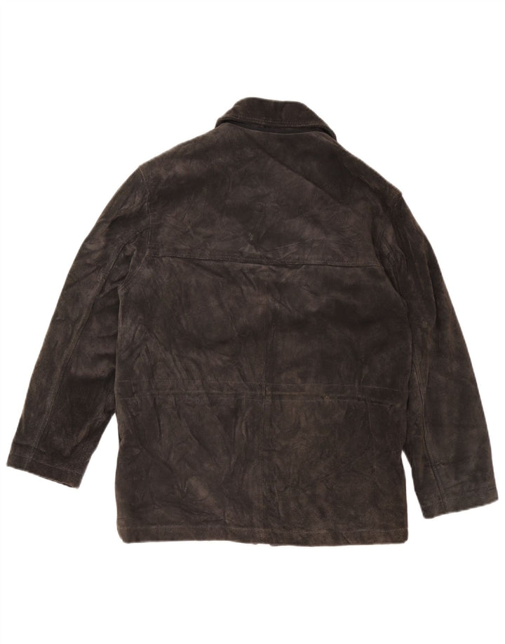 Vintage γυναικείο σουέτ υπερμεγέθη τζάκετ αντιανεμικό UK 10 Small Grey Leather