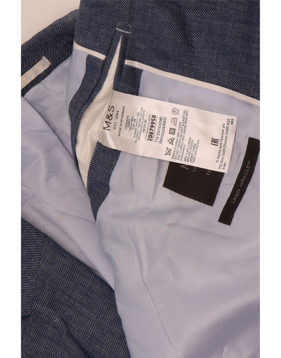 Marks & Spencer Ανδρικό Μπουφάν Blazer UK 54 7XL Blue Linen Classic