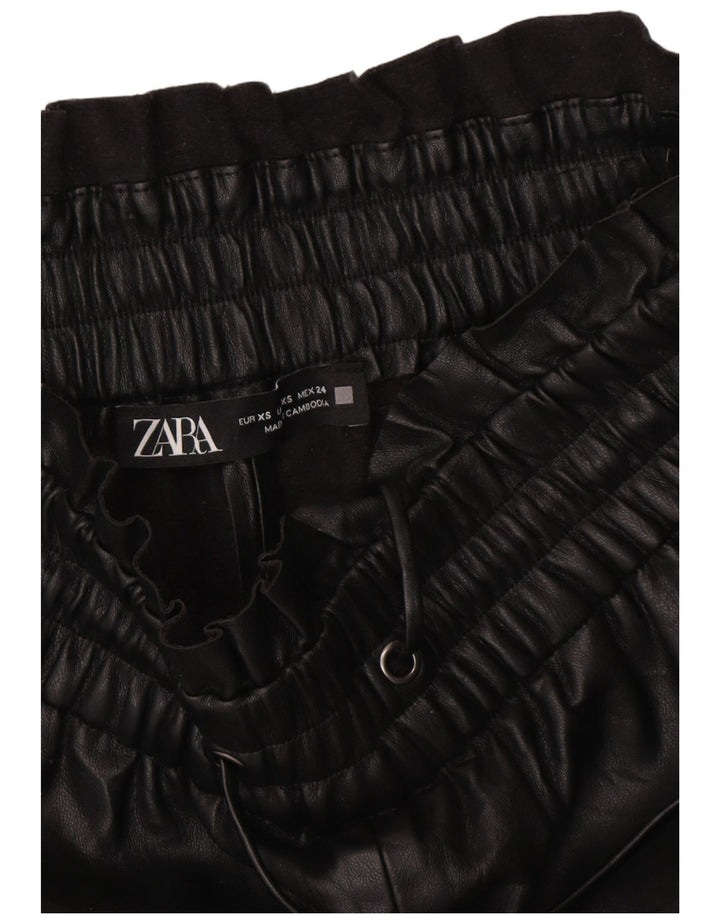 Γυναικείο παντελόνι ZARA Crop Wide Leg Faux Leather XS W25 L20 Μαύρο