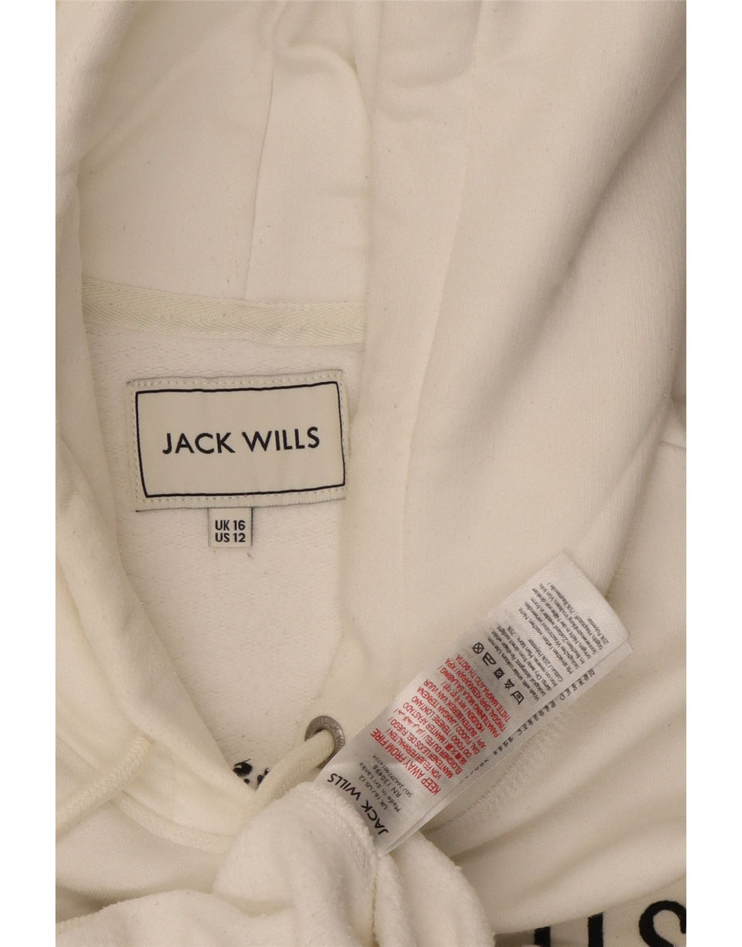 JACK WILLS Γυναικείο υπερμεγέθη γραφικό μπλουζάκι με κουκούλα UK 16 μεγάλο λευκό βαμβακερό