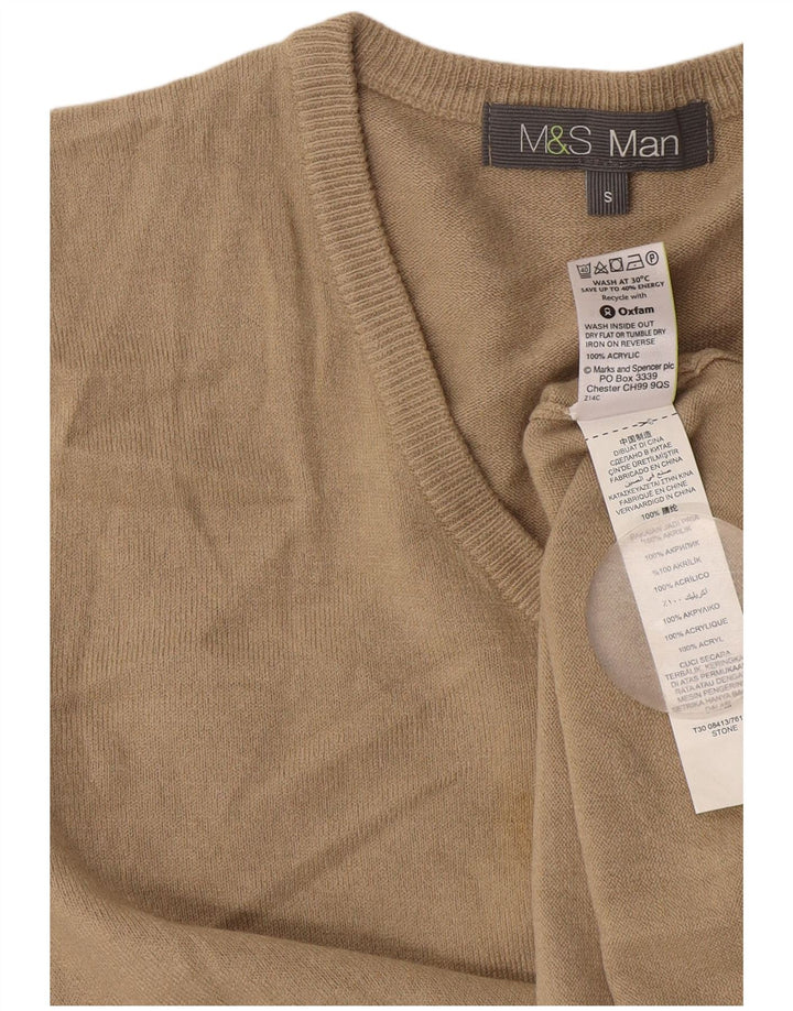 Marks & Spencer Ανδρικό πουλόβερ με λαιμόκοψη με V λαιμόκοψη Μικρό Μπεζ Ακρυλικό