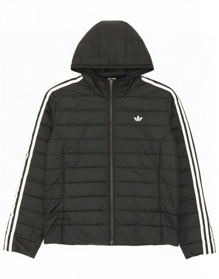 Γυναικείο μπουφάν με κουκούλα Adidas UK 14 Μεσαίο μαύρο πολυεστέρα