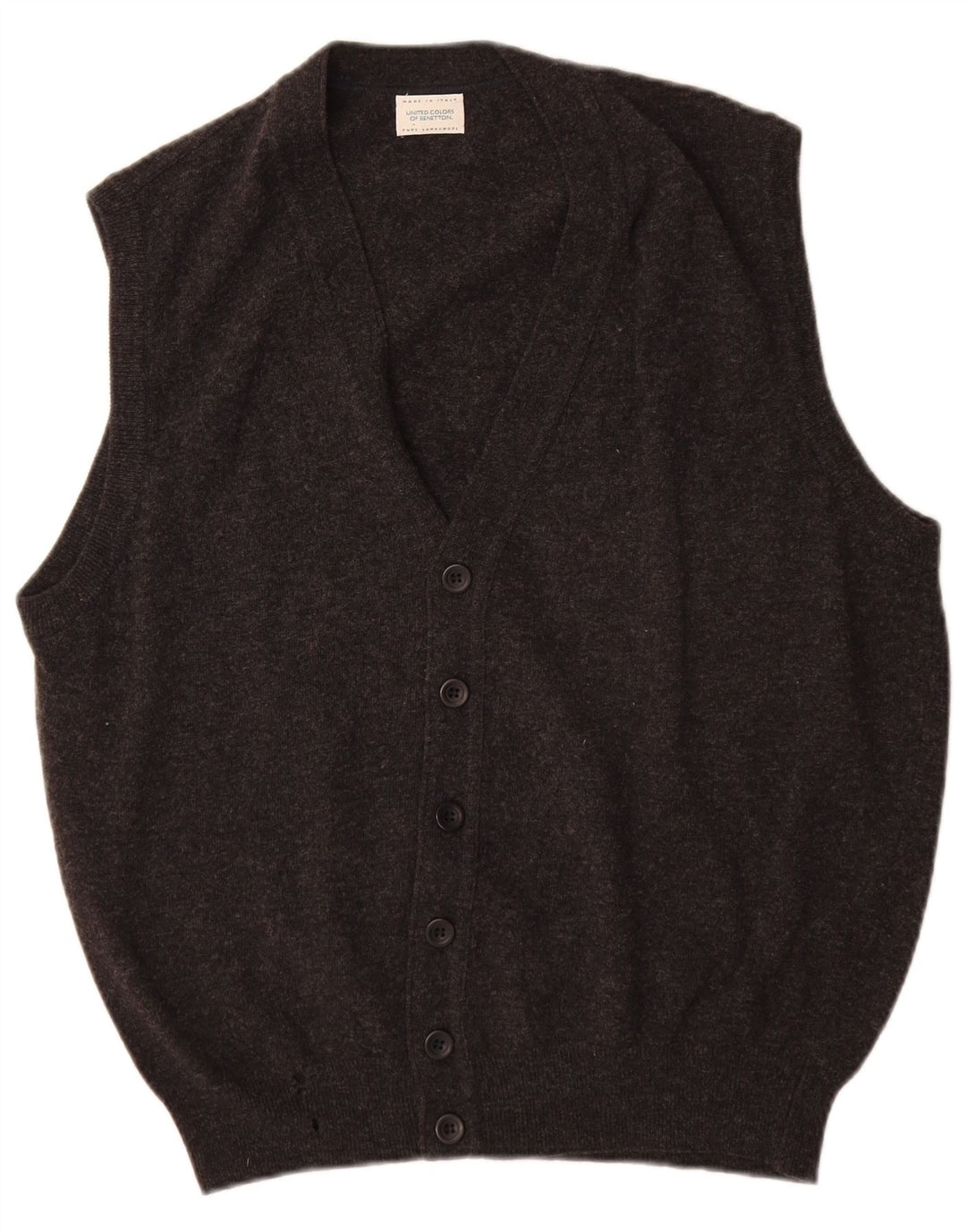 Ανδρικό αμάνικο πουλόβερ ζακέτα Benetton με μεσαίο γκρι παρθένο μαλλί