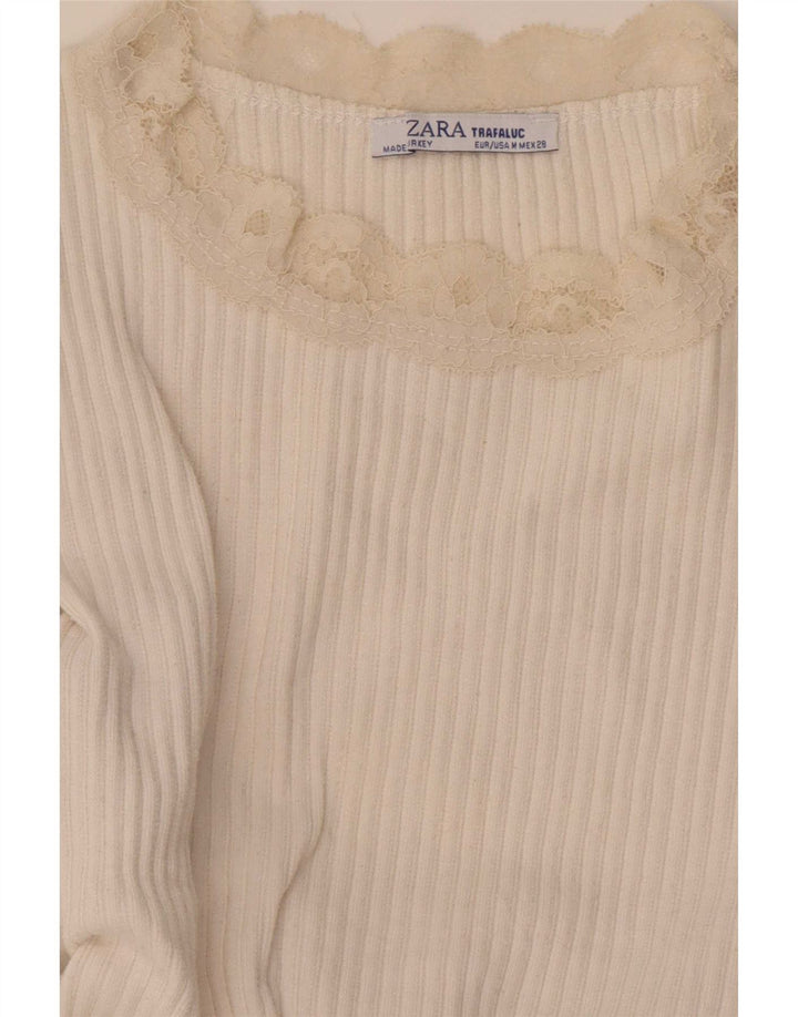 Zara Γυναικεία Μπλούζα Crop Top UK 12 Medium White