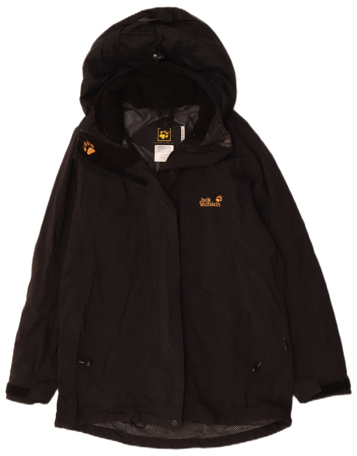 JACK WOLFSKIN Γυναικείο μπουφάν βροχής με κουκούλα μεγάλου μεγέθους UK 8 μικρό μαύρο