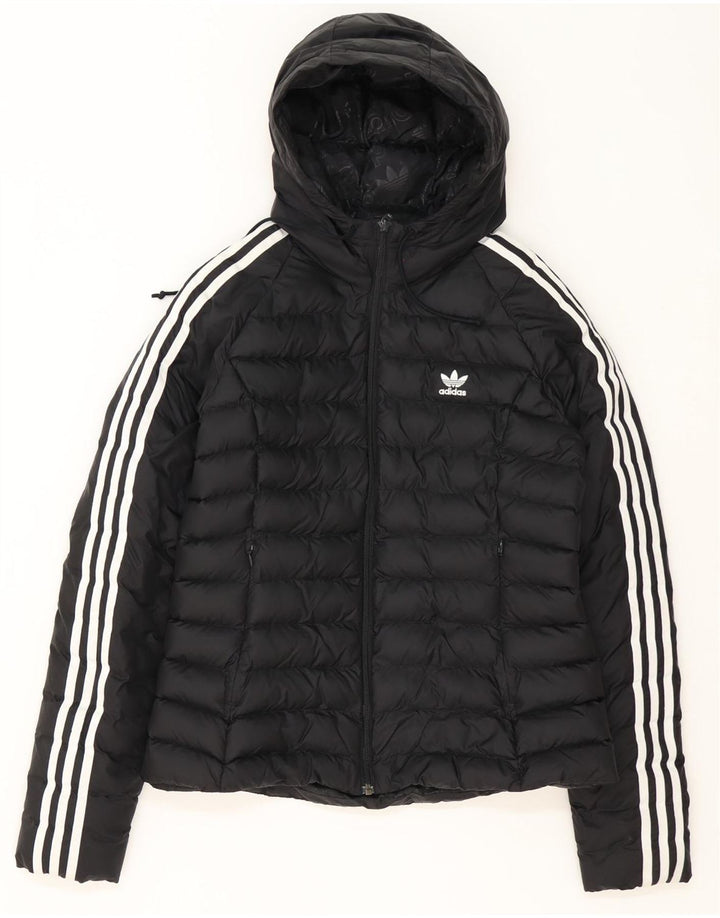 Γυναικείο μπουφάν με κουκούλα Adidas UK 14 Μεσαίο μαύρο πολυεστέρα