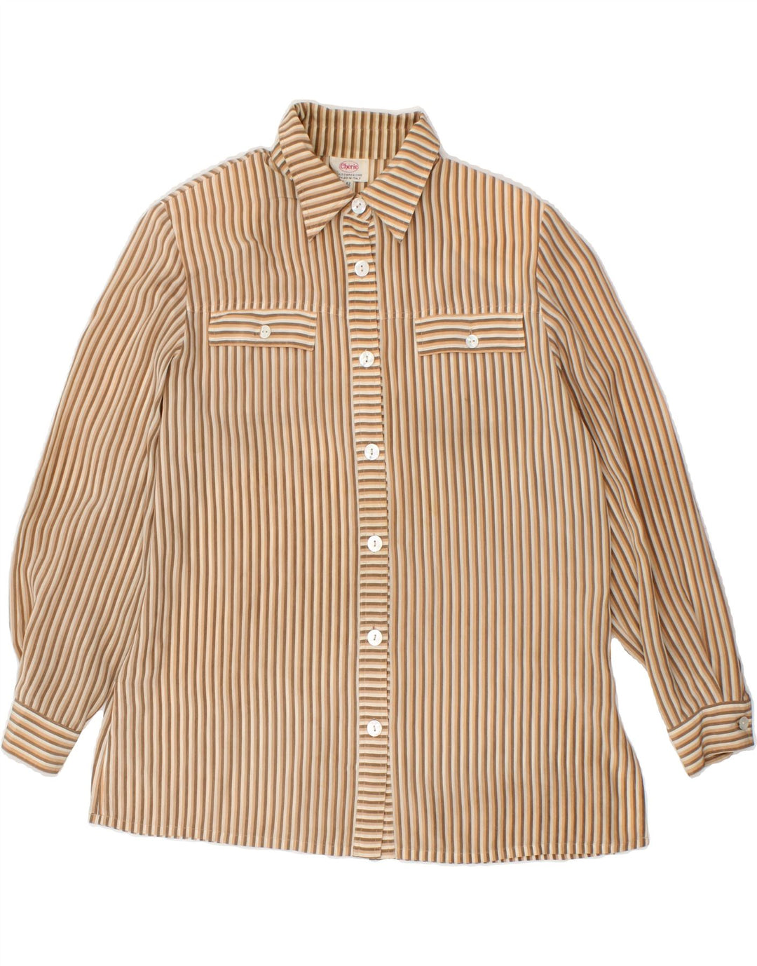 CHERIE Womens Shirt IT 42 Medium Brown Striped | Vintage cherie | Thrift | Second-Hand cherie | Used Clothing | Messina Hembry 