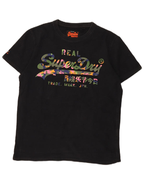 Γυναικείο γραφικό μπλουζάκι Superdry Top UK 16 μεγάλο μαύρο βαμβακερό