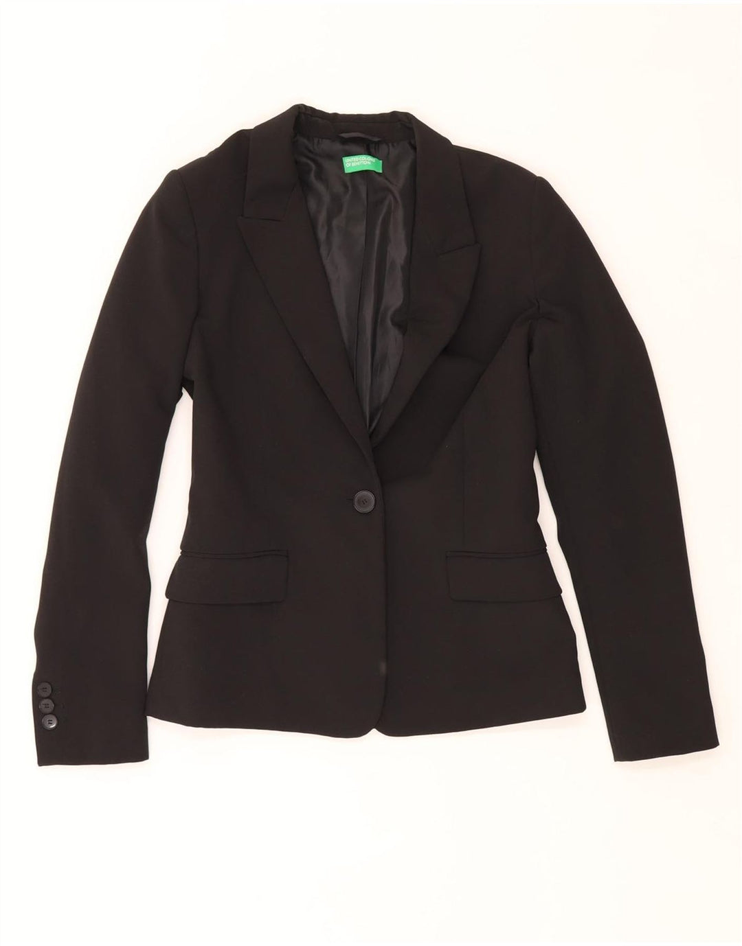 BENETTON Γυναικείο σακάκι 1 κουμπιού UK 8 Small Black Polyester