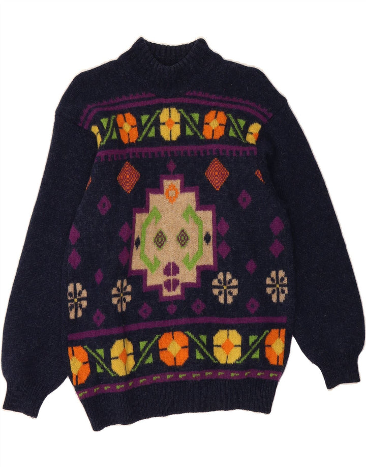 BENETTON Womens Turtle Neck Jumper Sweater UK 14 Medium Navy Blue Vintage Benetton and Second-Hand Benetton from Messina Hembry 