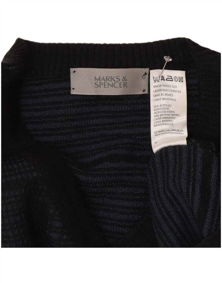Marks & Spencer Ανδρικό πουλόβερ με λαιμόκοψη με V λαιμόκοψη XL Navy Blue Check Ακρυλικό