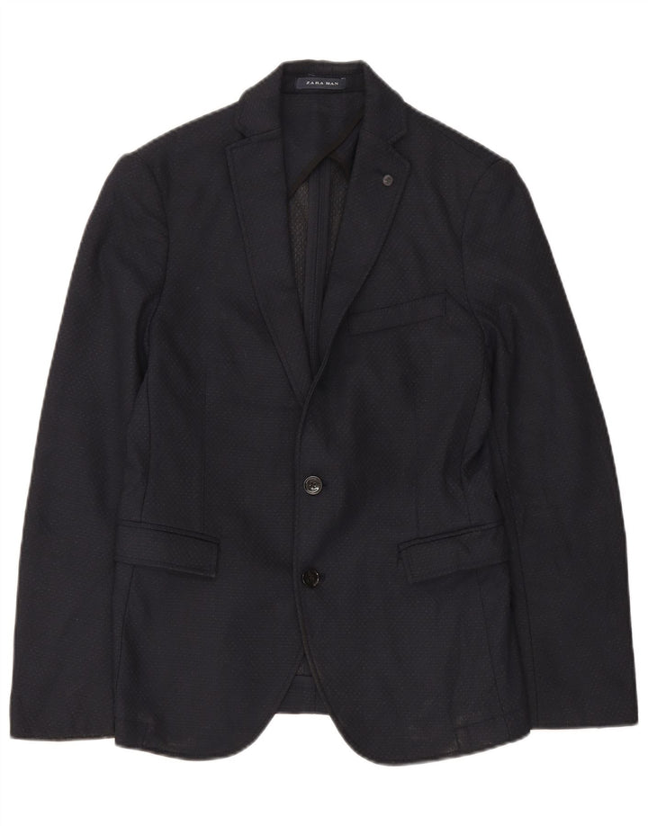 Zara Ανδρικό σακάκι μπλέιζερ με 2 κουμπιά EU 46 Small Navy Blue γεωμετρικός πολυεστέρας
