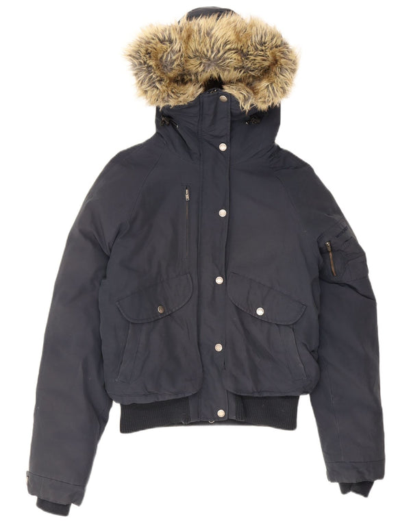 Woolrich Γυναικείο μπουφάν με κουκούλα UK 12 Medium Navy Blue από βαμβάκι