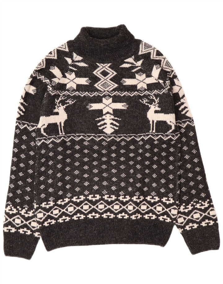 Ανδρικό πουλόβερ Aton Turtle Neck Jumper Medium Black Fair Isle Christmas