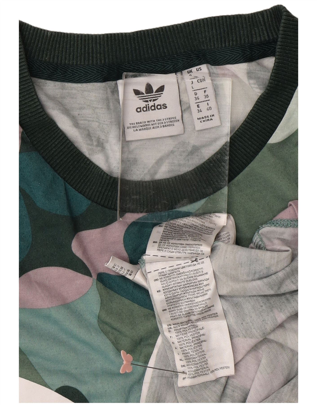 ADIDAS Womens Graphic T-Shirt Top UK 8 Small Green Camouflage Polyester Vintage Adidas and Second-Hand Adidas from Messina Hembry 