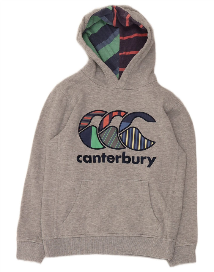CANTERBURY Boys Graphic Hoodie Jumper 9-10 Years Grey Cotton
