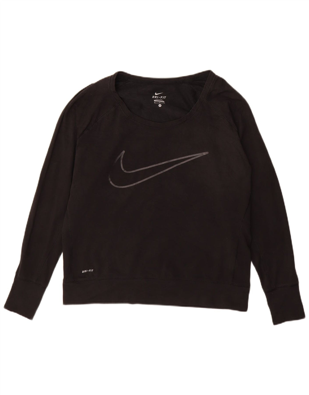 Γυναικεία NIKE Dri Fit γραφική μπλούζα μεγάλου μεγέθους Jumper UK 14 Medium Black
