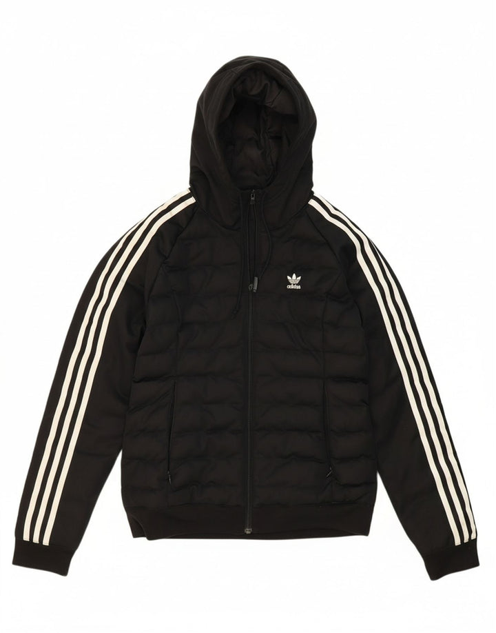 ADIDAS Womens Hooded Padded Jacket UK 10 Small Black Polyester