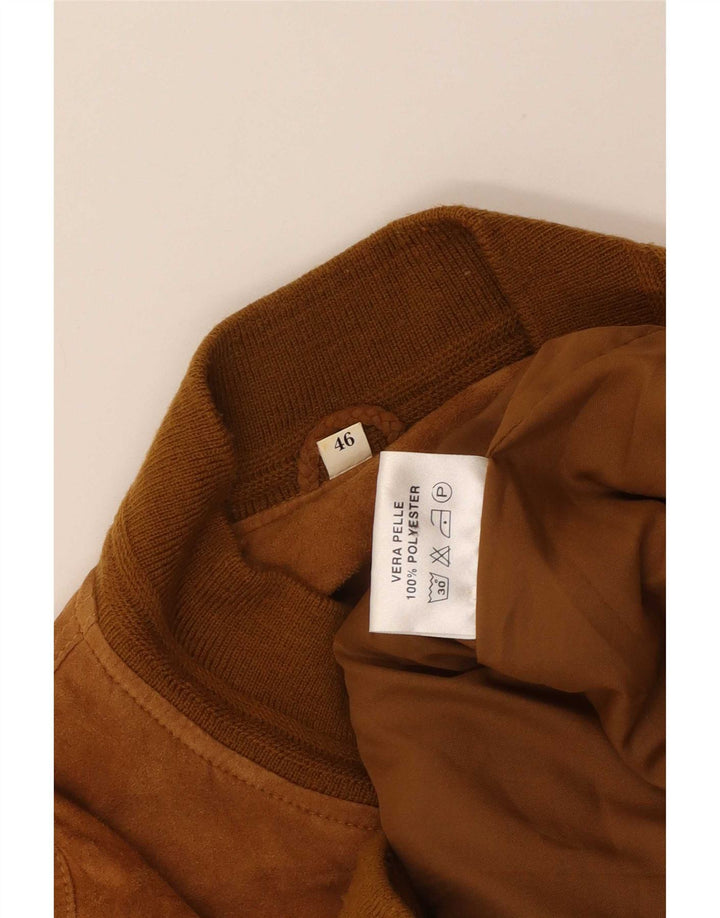Vintage Ανδρικό Suede Bomber Jacket IT 46 Small Brown Leather