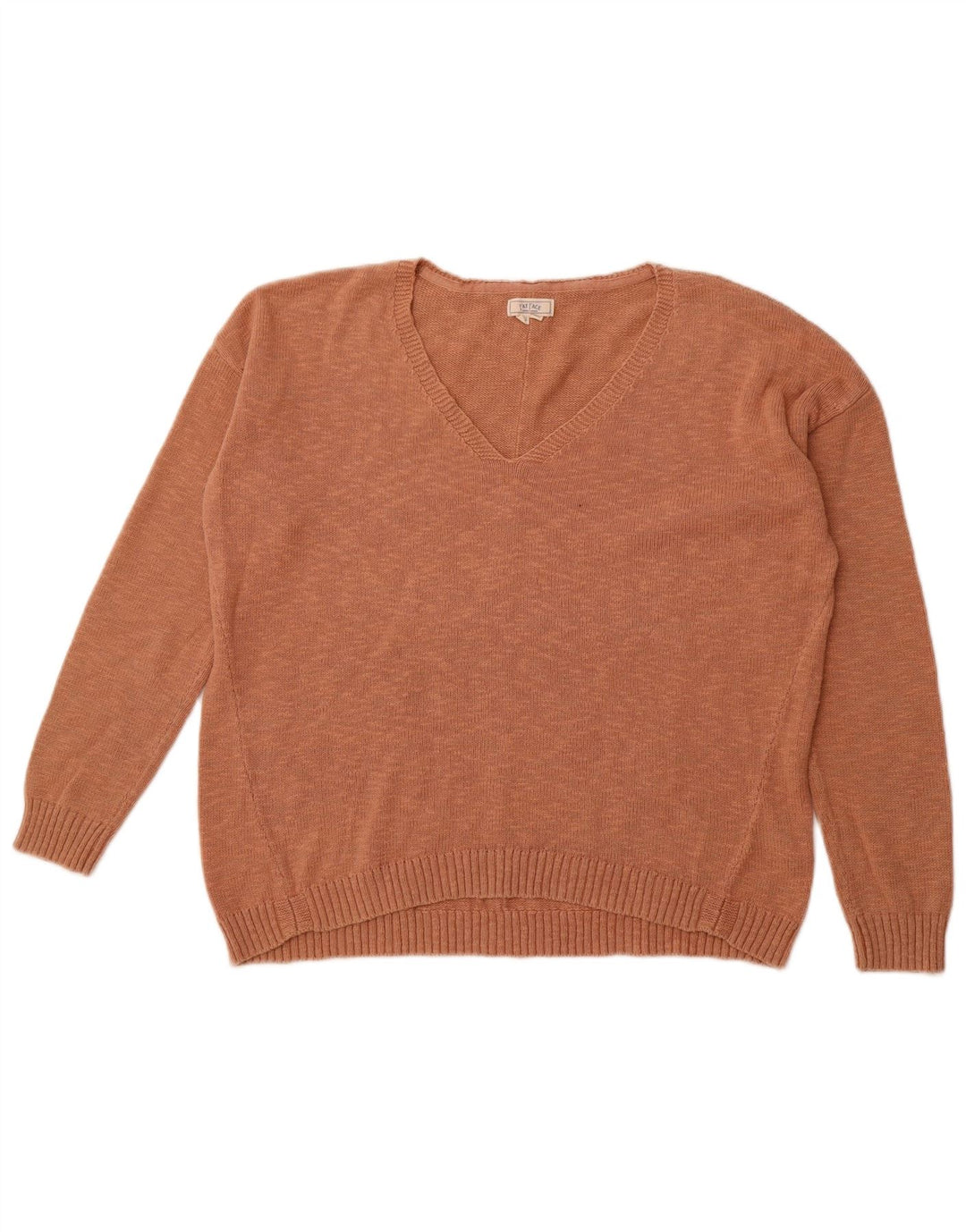 FAT FACE Womens V-Neck Jumper Sweater UK 12 Medium  Brown Flecked