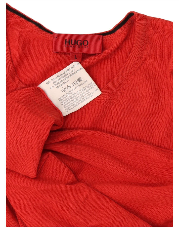 Ανδρικό πουλόβερ με λαιμόκοψη Hugo Boss, μεγάλο κόκκινο βαμβακερό