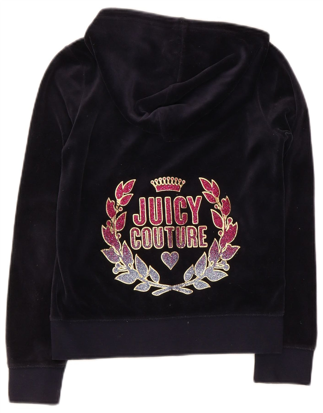 JUICY COUTURE Girls Graphic Zip Hoodie Sweater 9-10 Years Navy Blue Cotton