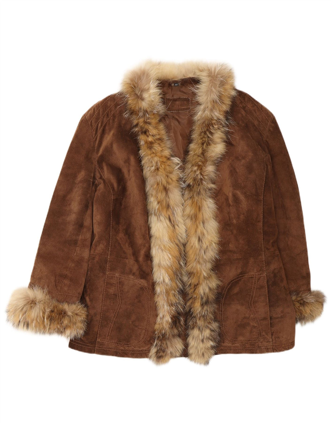 VINTAGE Γυναικείο Ανοιχτό Σουέντ Μπουφάν IT 46 Μεγάλο Καφέ Δερμάτινο