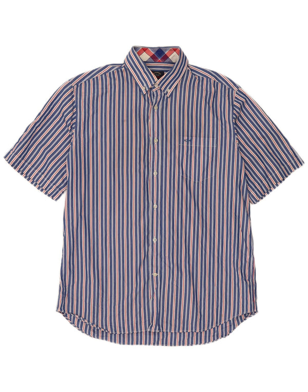 Paul & Shark Mens Short Sleeve Shirt Large Blue Striped Cotton