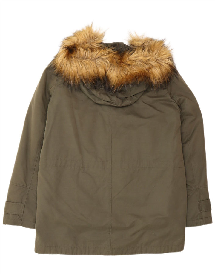 Zara Γυναικείο μπουφάν Parka με κουκούλα μεγάλου μεγέθους UK 10 Small Khaki Polyester