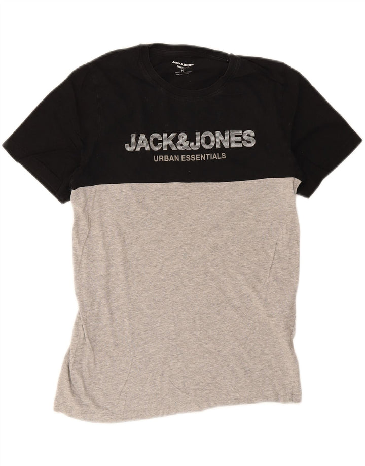 Ανδρικό γραφικό μπλουζάκι JACK & JONES Τοπ μεσαίου μαύρου χρώματος βαμβακερό