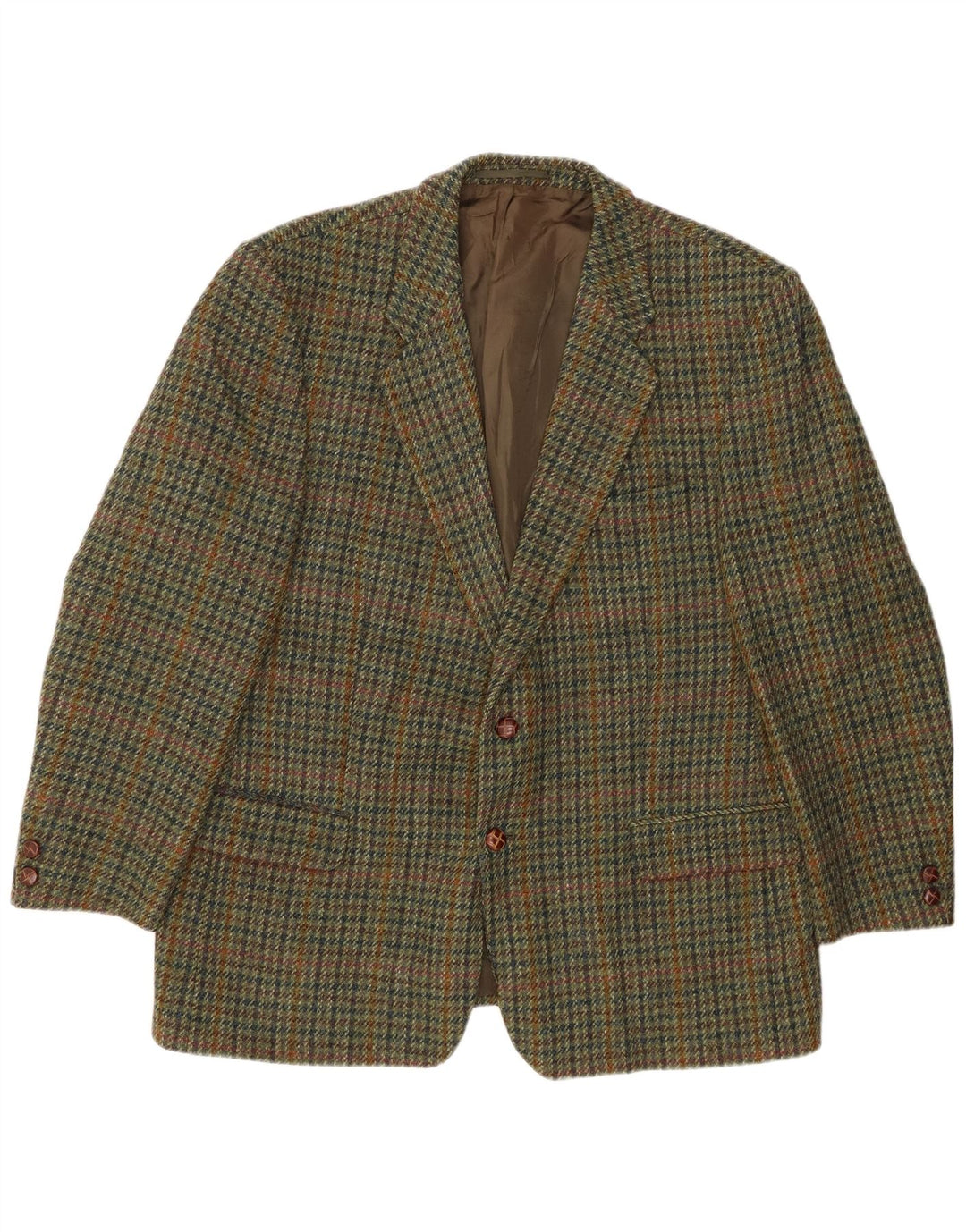 Ανδρικό μπουφάν HARRIS TWEED 2 κουμπιά σακάκι UK 40 Large Khaki Houndstooth