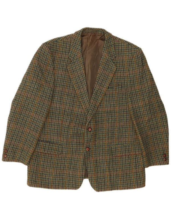 Ανδρικό μπουφάν HARRIS TWEED 2 κουμπιά σακάκι UK 40 Large Khaki Houndstooth