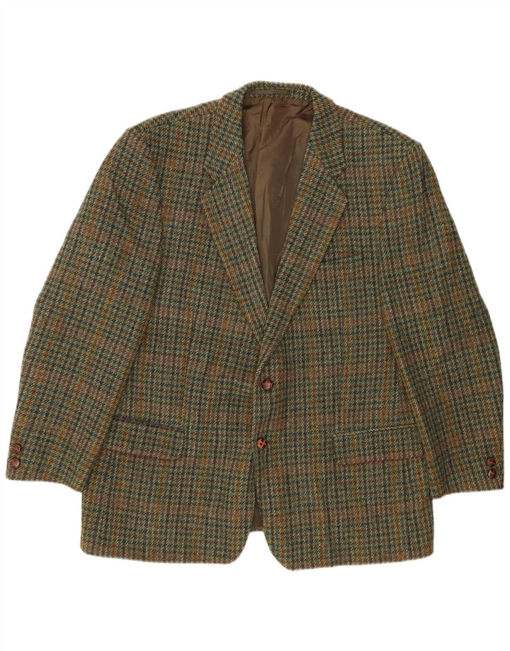Ανδρικό μπουφάν HARRIS TWEED 2 κουμπιά σακάκι UK 40 Large Khaki Houndstooth