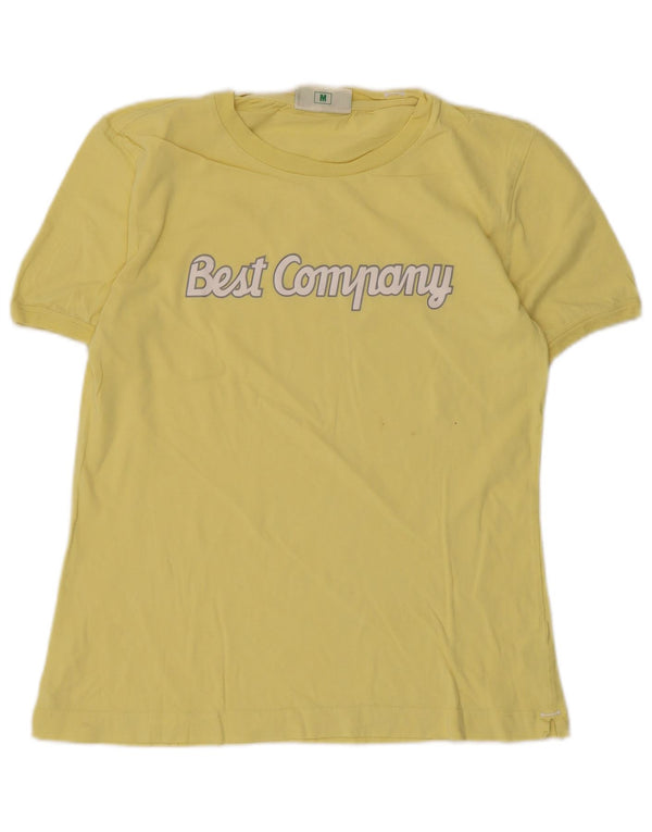 Best Company Γυναικείο γραφικό T-Shirt Top UK 12 Medium Yellow Cotton