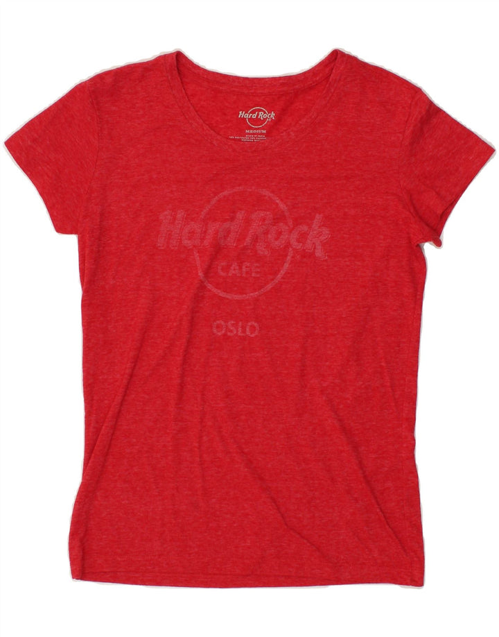 HARD ROCK CAFE Womens Oslo Graphic T-Shirt Top UK 14 Medium Red Polyester Vintage Hard Rock Cafe and Second-Hand Hard Rock Cafe from Messina Hembry 