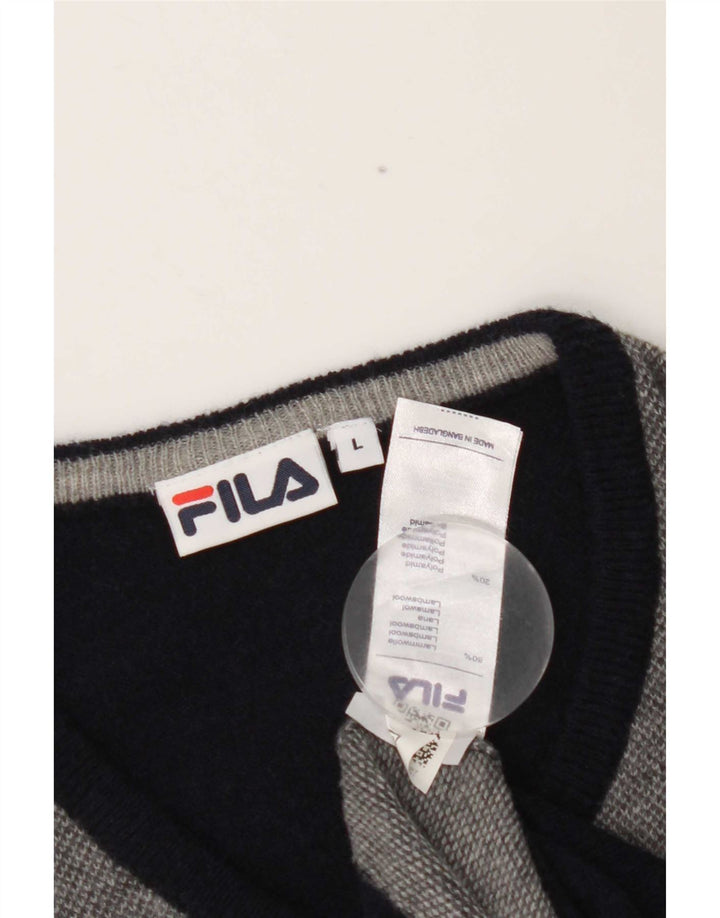 Fila Ανδρικό πουλόβερ με λαιμόκοψη με λαιμόκοψη μεγάλου χρώματος μπλε ναυτικό, μαλλί αρνιού