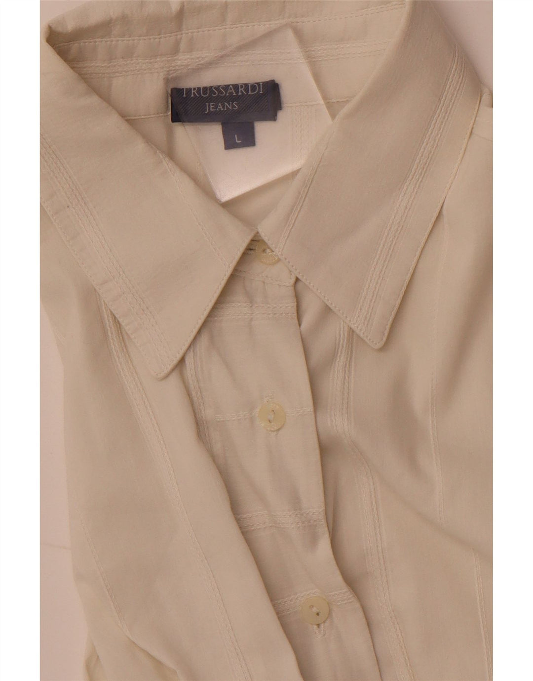 TRUSSARDI JEANS Γυναικείο Πουκάμισο Μπλούζα UK 14 Μεγάλο Εκρού ριγέ