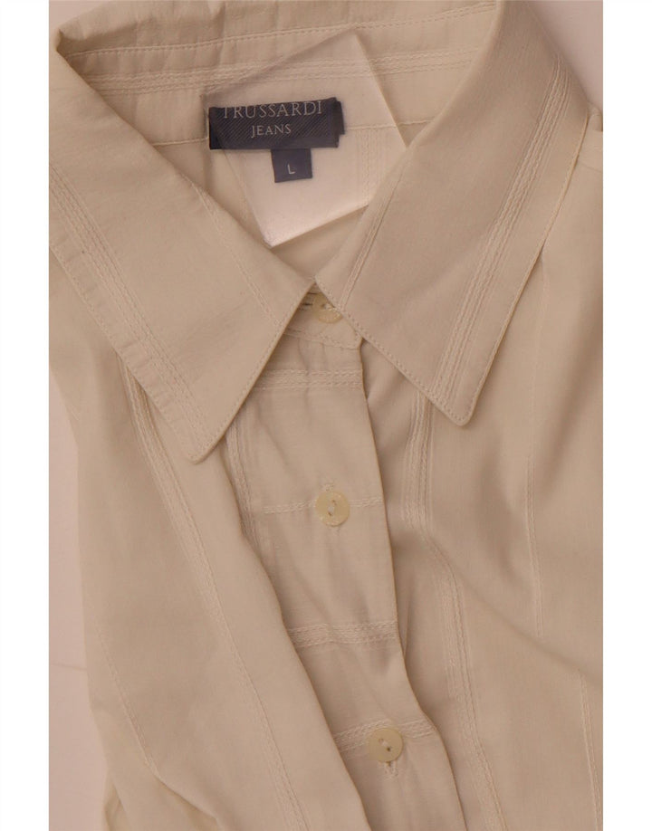 TRUSSARDI JEANS Γυναικείο Πουκάμισο Μπλούζα UK 14 Μεγάλο Εκρού ριγέ