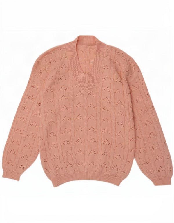 Vintage Womens V-Neck Jumper Sweater UK 14 Large Pink