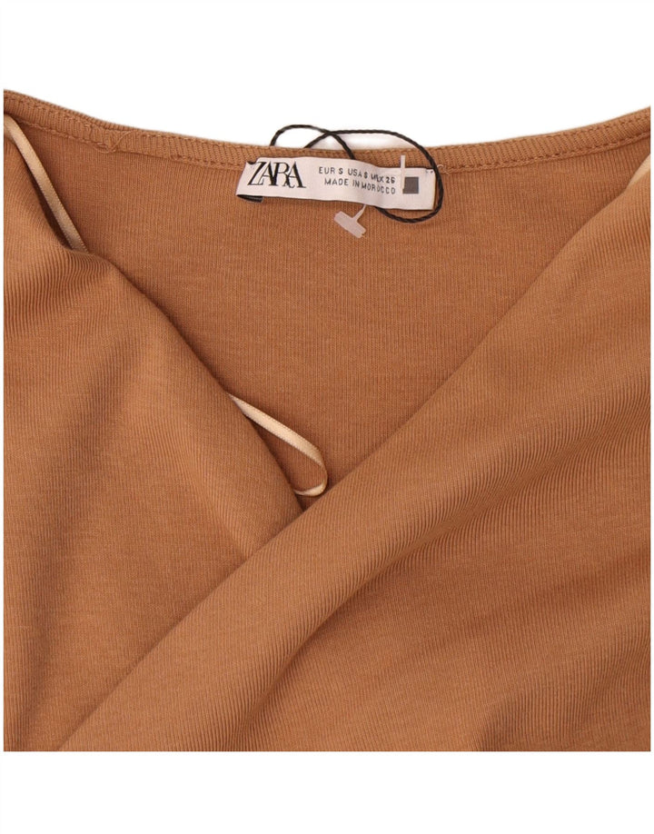 Zara Γυναικείο Maxi Φόρεμα UK 8 Μικρό Μπεζ Βαμβακερό